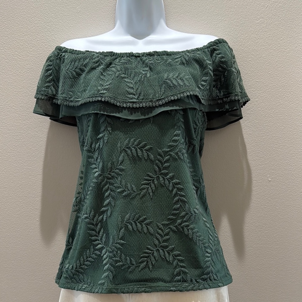 Green Ruffled Off-the-Shoulder Blouse